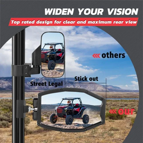 Vista 4 de Espejos de visión lateral UTV, espejos laterales Lumimotor Ranger de aluminio con luces LED compatibles con Polaris Ranger General, Can Am Defender