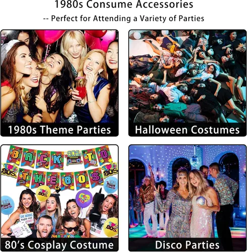 Vista 5 de Disfraz mejorado de los años 80 para mujer, conjunto de accesorios de disfraz de fiesta de los años 80 con camiseta, falda tutú, cintura, etc