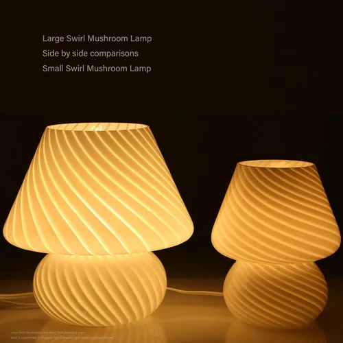Vista 4 de BSOD Lámpara de seta con remolino, lámparas vintage de mesa de noche de 9.9 pulgadas, cristal de Murano translúcido blanco a rayas, luz nocturna