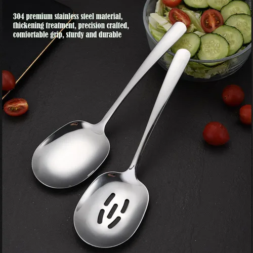 Vista 2 de Juego de cucharas de servir extra grandes, cuchara ranurada de acero inoxidable 18/8 y cuchara de servir, juego de cucharas de bufé de 9.8 pulgadas