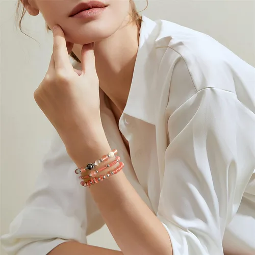 Vista 3 de Risyfjew Pulseras de amatista para mujer, pulsera de cuentas curativas de piedra natural, alivio del estrés y la ansiedad, cristales de sandía