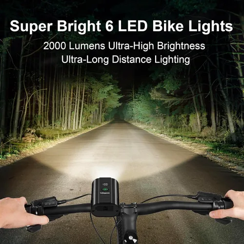 Vista 2 de 6 luces LED superbrillantes para bicicleta de noche, 6400 mAh USB recargable luces de bicicleta luces delanteras y traseras, luz trasera
