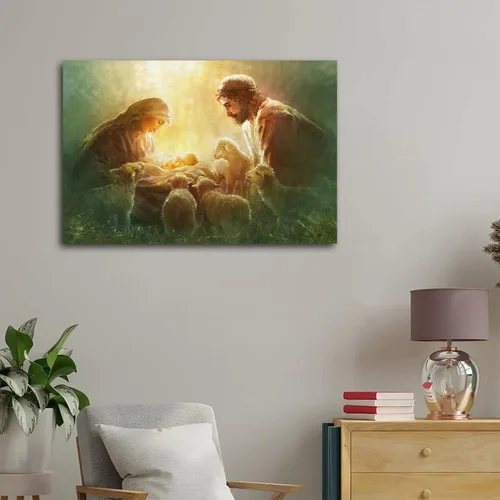 Vista 3 de FUZ María y José mirando al recién nacido Jesús Póster artístico en lienzo y arte para pared, impresión moderna, para dormitorio familiar, pósteres