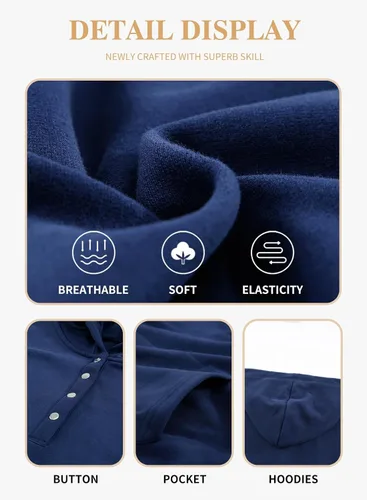 Vista 5 de Eytino Sudadera con capucha de talla grande para mujer, manga larga, cuello de botón, con cordón y bolsillos (1X-5X)