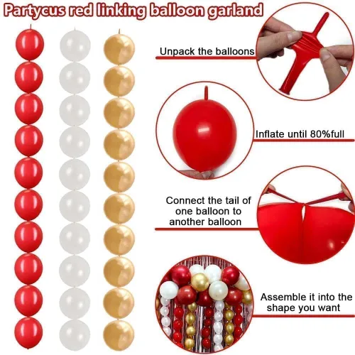 Vista 4 de Arco de globos de oro rojo y blanco, doble relleno, kit de guirnalda de globos de enlace rojo, cortina de flecos para cumpleaños, despedida de Oro