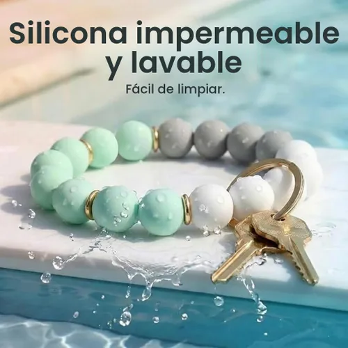 Vista 4 de BIHRTC - Pulsera/llavero para enganchar las llaves del auto, brazalete con cuentas de silicona para mujer Rosado (12mm Pink)
