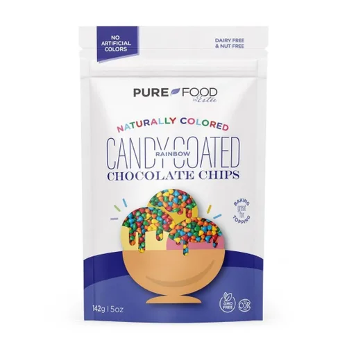 Vista 8 de Pure Food By Estee Chips de Chocolate Natural con Cobertura de Caramelo Arcoíris, 5oz (Paquete de 3) Chispas de Brownie Cósmico Vegano Mini