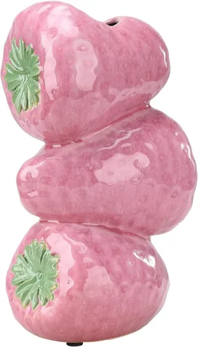 Vista 7 de Firlar Florero de cerámica con diseño de fresas para flores, decorativo, moderno, rosa, redondo, 4 x 3 x 8 pulgadas, boda, Navidad, regalo del día