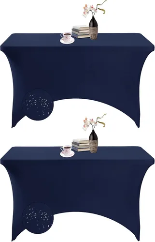 Vista 104 de Paquete de 2 fundas de mesa de elastano impermeables para mesas rectangulares, 6 pies, negras, elásticas, resistentes a manchas, para todas