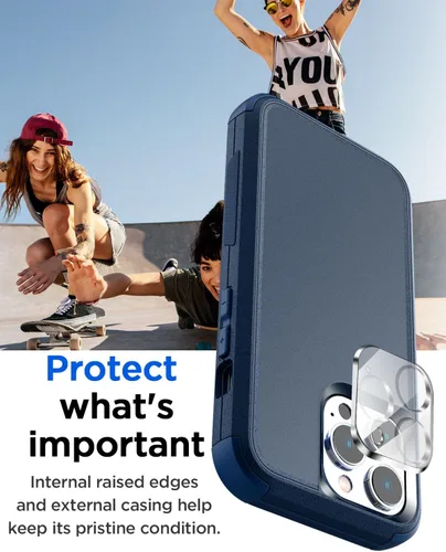 Vista 3 de AICase Funda resistente compatible con iPhone 15 Pro con protector de vidrio + lente de cámara, resistente de 3 capas de protección de grado