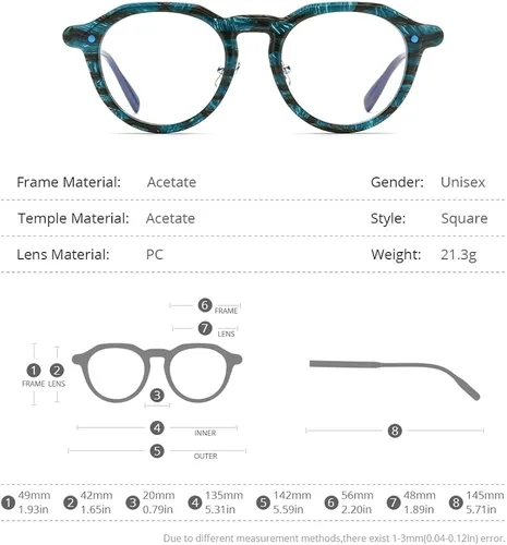 Vista 2 de HEPIDEM Marco de lentes de acetato para hombre, lentes ópticos retro redondos cuadrados
