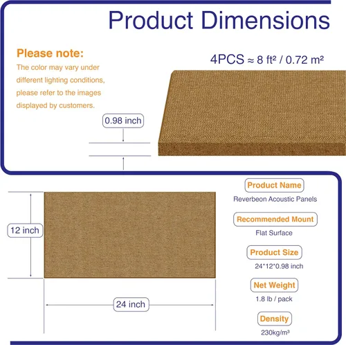 Vista 5 de 4 paneles acústicos, paneles acústicos de tela de 24 x 12 pulgadas para paredes, paneles autoadhesivos de absorción de sonido para el hogar
