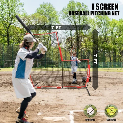 Vista 9 de 7FT Batting Screen, I-Screen L-Screen Pitching Net for Pitcher