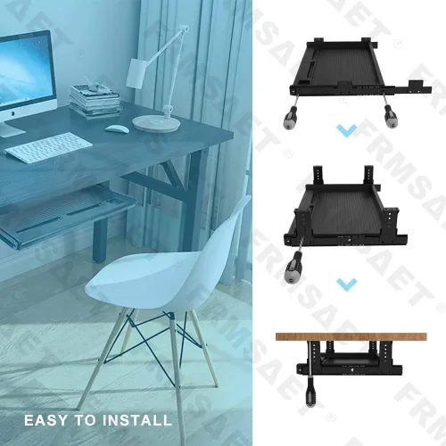 Vista 6 de FRMSAET Cajón de teclado para debajo del escritorio Bandeja multiusos Cajón Negro