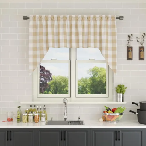 Vista 197 de Cenefas de cortina para ventana de 16 pulgadas de largo, 2 paneles de cuadros búfalo, cortinas pequeñas con bolsillo para barra, estilo clásico