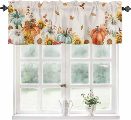 Vista 16 de Cortinas de cocina con muñeco de nieve azul para ventana de baño de cocina