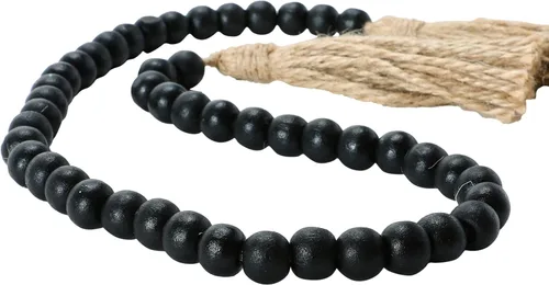 Vista 5 de Creative Co-Op Guirnalda de cuentas de madera con borlas de yute, color negro