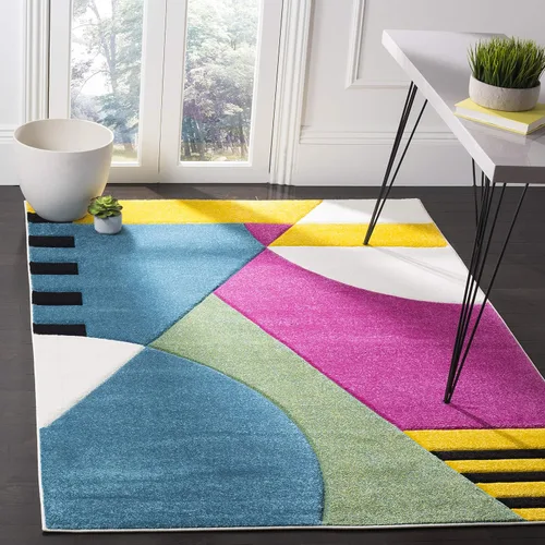 Vista 8 de SAFAVIEH - Alfombra decorativa de la colección Hollywood, 2'3" x 4', azul pavo real y fucsia, diseño moderno de mediados de siglo, sin