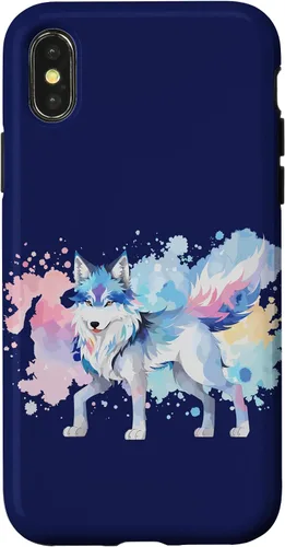 Vista 4 de Funda gráfica de lobo para iPhone 14 con diseño de lobos de anime japonés