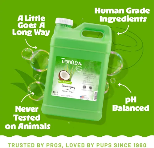 Vista 4 de TropiClean Champú Desodorante para Perros con Olor, Champú Profesional para Perros, Poderoso Control del Olor, Seguro para Cachorros, Aroma a Aloe
