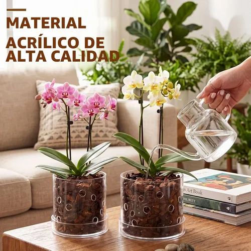 Vista 6 de Maceta de orquídea acrílica transparente de 5/6 pulgadas con agujeros