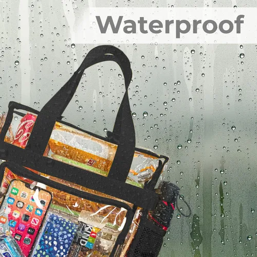Vista 5 de SP HOME GOODS Lonchera transparente aprobada para estadios (tamaño grande) con correa ajustable, compartimento de almacenamiento frontal y bolsillos