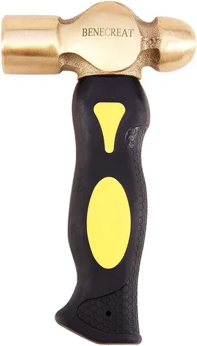 Vista 8 de BENECREAT Martillo de hierro para fabricación de joyas de 6 pulgadas de largo con mango de madera y bloque de banco de goma negra para fabricación
