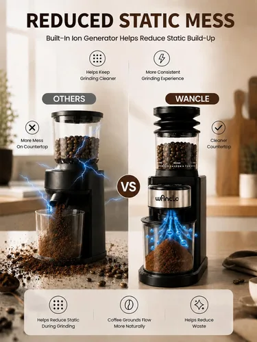 Vista 2 de Wancle Molinillo de café eléctrico para rebabas, molinillo de granos