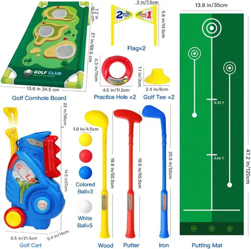 Vista 6 de Juego de Golf para Niños Pequeños para Niños y Niñas de 2 3 4 5 Años, Carrito de Golf Mejorado para Niños con Alfombrilla de Putting y Tablero