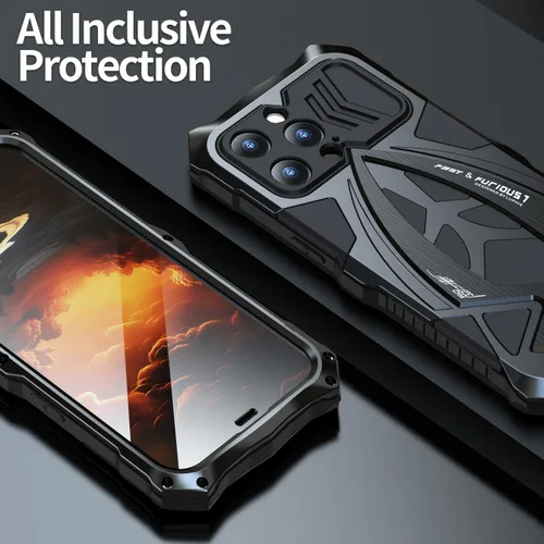 Vista 6 de Lunivop Funda para iPhone 15 Pro Max, protección resistente, tornillo resistente, cuerpo completo, de grado militar, de goma de parachoques de metal