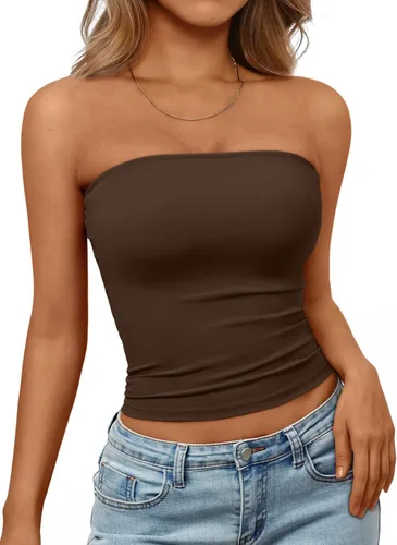 Vista 30 de Trendy Queen Top corto bandeau sin tirantes para mujer Blanco