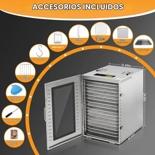 Vista 6 de Commercial Food-Dehydrator Machine 16 Trays 27.28ft² Large Food Dryer 1500W