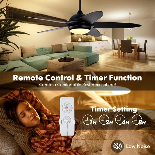 Vista 4 de GOFLAME Ventilador de techo de 52 pulgadas con luces, ventilador de techo reversible moderno con 3 velocidades de viento, control remoto