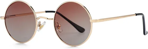 Vista 18 de Gleyemor Gafas de sol redondas polarizadas para hombres y mujeres, lentes 01 Oro/Rojo Claro