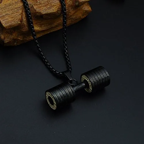Vista 2 de Collar con colgante de barra para hombre, gimnasio, fitness, gimnasio, cadena con colgante para hombres y niños, incluye cadenas de 23.7 pulgadas