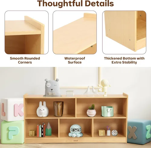Vista 6 de Bateso Organizador de almacenamiento de juguetes para habitación de niños, estantería de madera para niños, para aula, organizador de almacenamiento