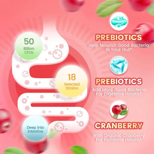 Vista 3 de VivoNu Probióticos para mujeres, gomitas probióticas para mujeres, 500 millones de UFC, fibra Gomitas de equilibrio femenino para un olor
