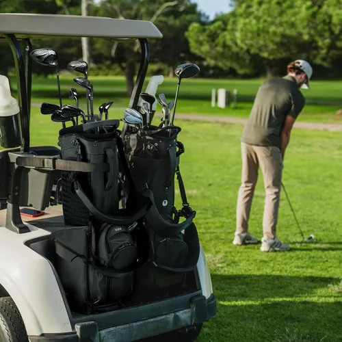 Vista 7 de KVV Bolsa de golf de 14 vías, bolsa de golf híbrida ligera con múltiples bolsillos, correas dobles y cubierta para lluvia, bolsa de golf premium