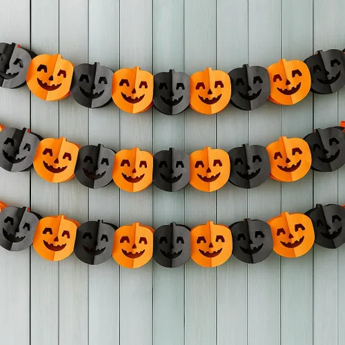 Vista 8 de KatchOn, Guirnalda de Halloween naranja y negra con purpurina, 10 pies, paquete de 3, banderines para decoraciones de Halloween, guirnalda