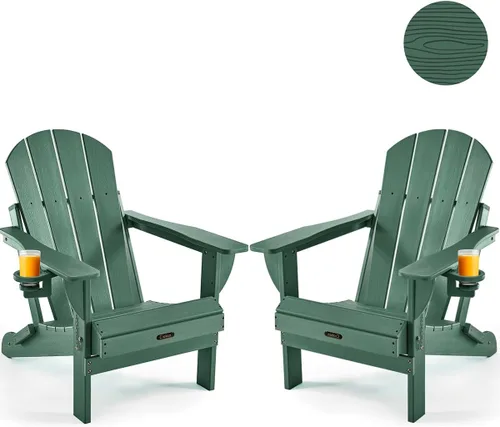Vista 29 de Ciokea Silla Adirondack plegable con textura de madera, silla Adirondack para patio, resistente a la intemperie, silla de plástico para hoguera
