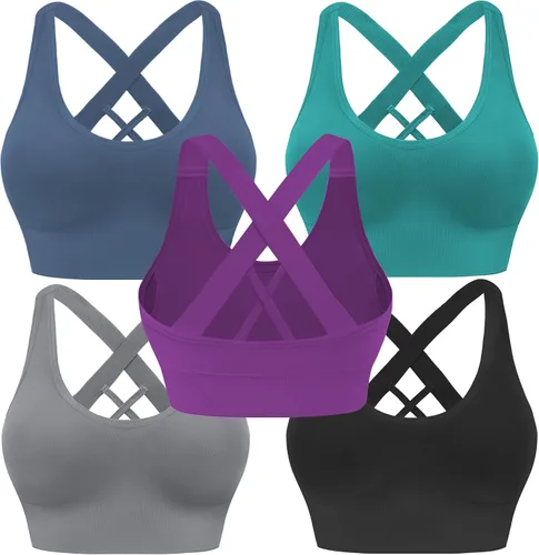 Vista 24 de High Support Sports Bras for Women, Padded Criss Cross Seamless 3-5Pack