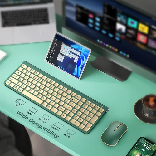 Vista 7 de Combo de teclado y mouse inalámbricos JOYACCESS, teclado de mecanógrafo ergonómico de 2.4G con receptor Type-C y inclinación ajustable