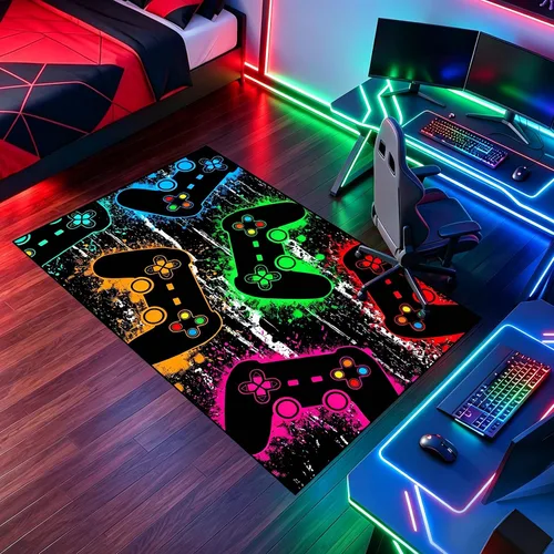Vista 11 de Alfombra de suelo con estampado de videojuegos 3D para niños, alfombra pequeña roja para dormitorio, tapete de piso para habitación de niños