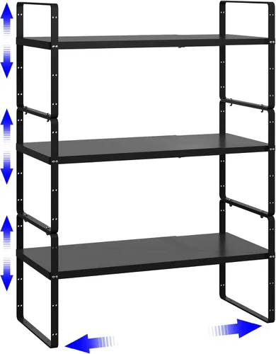 Vista 14 de Organizador de estante expandible para gabinete, almacenamiento apilable para mostrador de despensa de cocina, soporte ajustable para armario, Negro