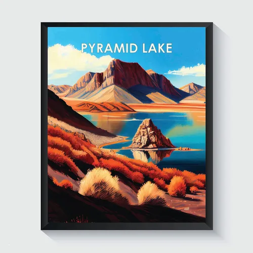 Vista 43 de Yellowstone Lake - Póster impreso artístico, ilustración, arte de pared, decoración de paisaje retro, paisaje, obra de arte para decoración de Lago