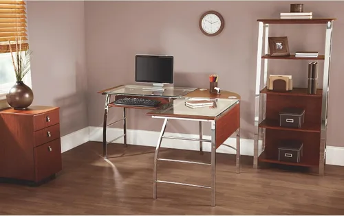 Vista 2 de Realspace® Mezza - Escritorio esquinero en forma de L, de 62 pulgadas de ancho, color cereza