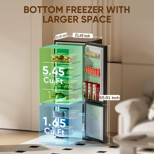 Vista 2 de Upstreman - Refrigerador de 7.1 pies cúbicos con congelador inferior, refrigerador para apartamento con congelador, energéticamente eficiente