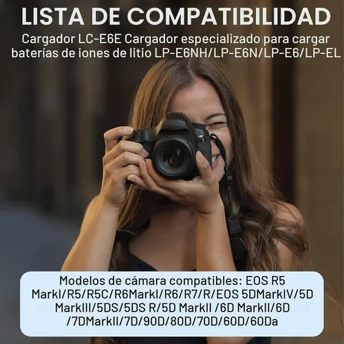 Vista 2 de Cargador de batería LC-E6 LC-E6E LP-E6N para Canon EOS R R5 R6 5D Mark II 5D Mark III 5D Mark IV 5DS 5DS R 6D 6Da 6D Mark II 7D 7D Mark II 60DA 60D
