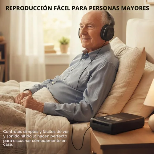Vista 2 de Coby Reproductor de cassette portátil y grabadora con auriculares sobre la oreja, micrófono integrado, grabación de un solo toque, parada
