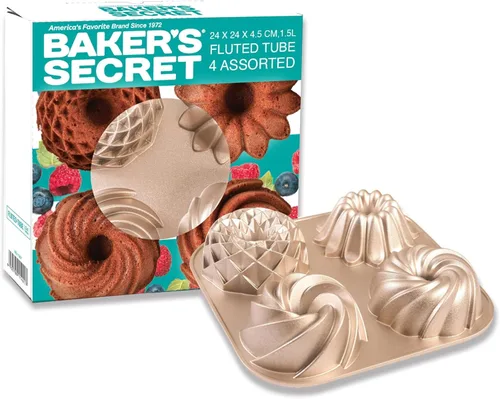 Vista 4 de Baker's Secret Molde estriado antiadherente para pasteles, moldes de aluminio fundido resistente para hornear pasteles, 2 capas de revestimiento